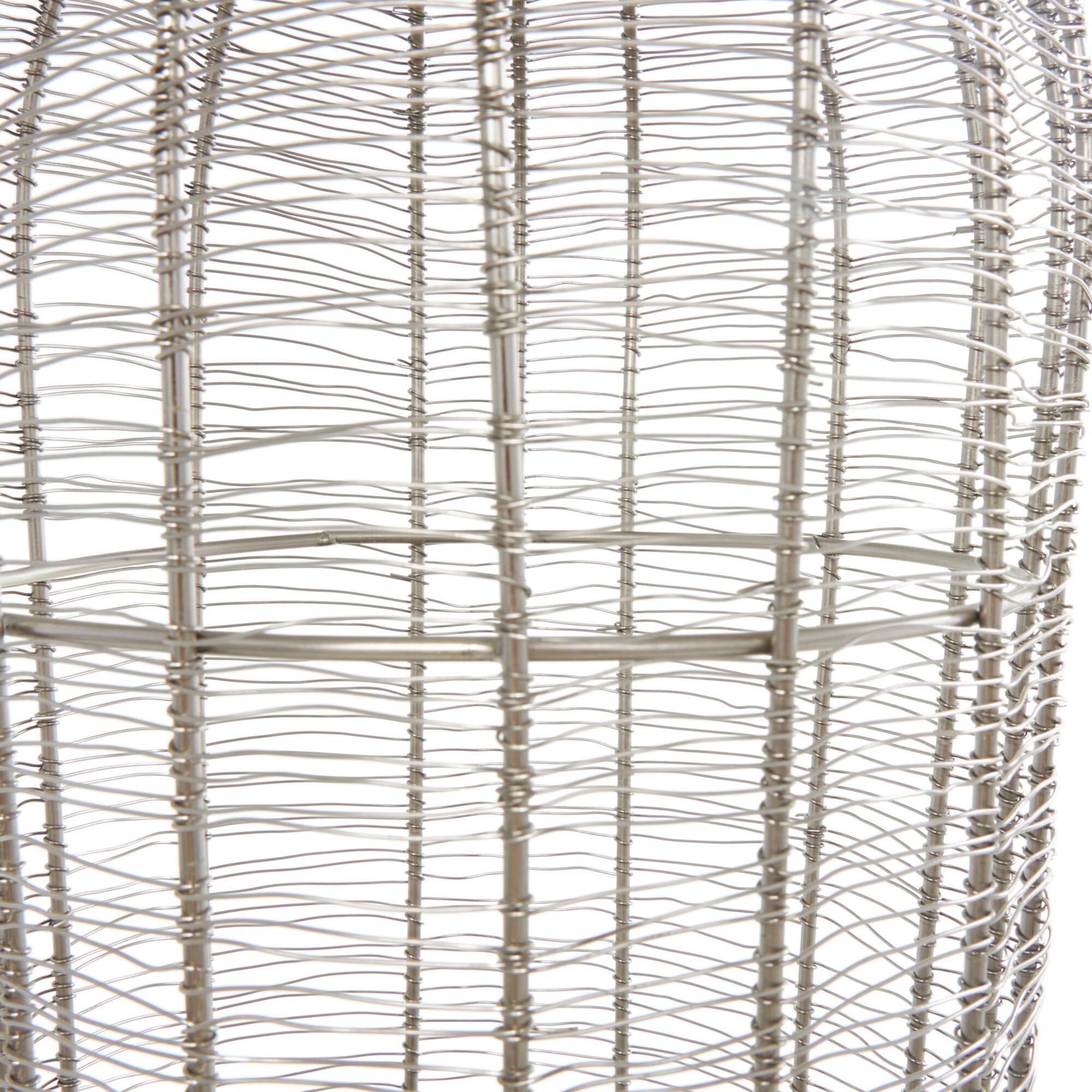 36" Silver Metal Vase with Woven Black Rattan Base